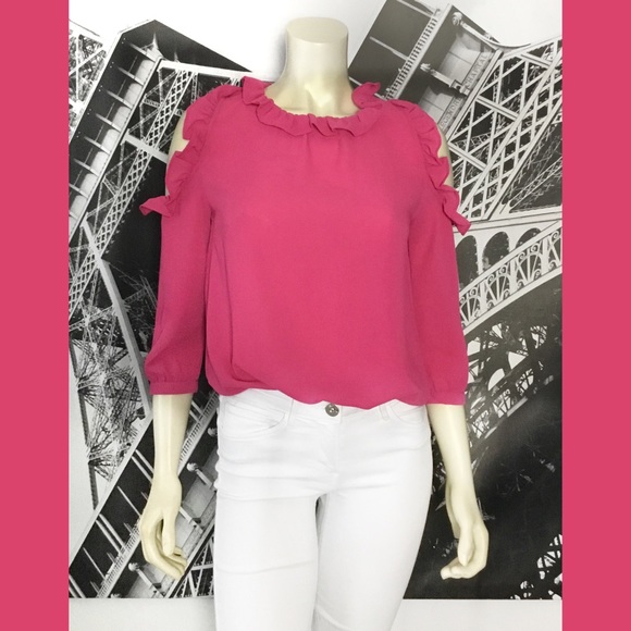 MINE Fuchsia Cold Shoulder Blouse - Picture 4 of 4